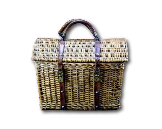 wicker basket leather straps