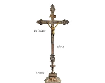 アンティークブロンズ製イエス・キリスト十字架（光背付き）｜神聖な