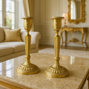 Elegantes Paar 19th Century Französische Ormolu Bronze Kerzenständer, antiker Kerzenhalter, Chateaucore Dekor