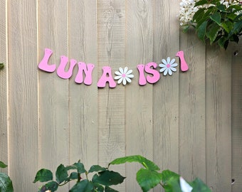 Personalised 1st Birthday Banner with Daisy for One Groovy Girls First Birthday Party Decoration