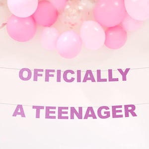 Officially A Teenager Banner 13 Birthday Party Decoration for Girls - Milestone Gift - Available in a range of colour choices