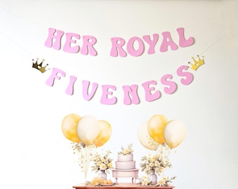 Her Royal Fiveness 5th Birthday Princess Party Banner for Girls Birthday Decorations