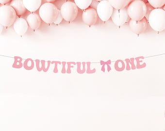 Bowtiful 1st Birthday Banner, Pink Decor for Girls Birthday Celebration - Select your Colour