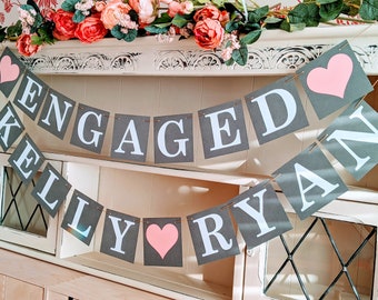 Engaged Bunting, Personalised Engagement Party Decorations, Custom Engagement Banner