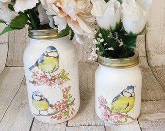 Blue Tit Decoupage Kilner Jar: British Bird Vase, Pen Pot
