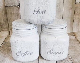 white gloss tea coffee sugar canisters