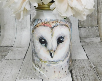 Jarrón Kilner con diseño de búho del bosque: jarrón, portalápices y portapinceles