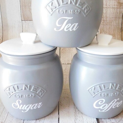 Grey Black or White Kitchen Canister Jars Tea Coffee Sugar Etsy UK