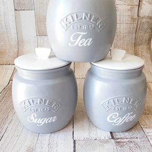 Slate Grey & White Kitchen Canisters, Tea Coffee Sugar Jars, Kilner Retro Jar