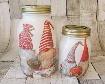 Jarrón Kilner con forma de gnomo navideño: Jarrón de gnomo pintado, decoración de mesa