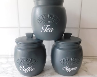 Graphite Grey Kitchen Canisters, Tea Coffee Sugar Jars, Kilner Retro Jar