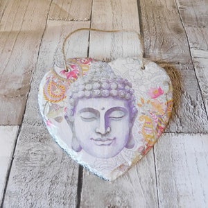 Buddha Slate Heart Plaque, Meditation Buddha print, Wall Hanging Plaque,  Paisley Buddha Slate Heart,  Wall Signs, Spiritual Wall Art