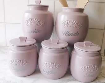 Lilac Blush Kitchen Canisters, Tea Coffee Sugar Jars, Cookie Jar, Biscuit Barrel, Utensil Jar, Kilner Retro Jar, Home Gift