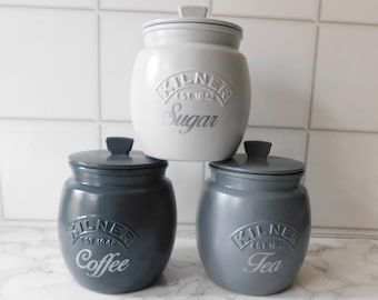 3 botes de cocina Greys, tarros para té, café y azúcar, tarro Kilner Retro