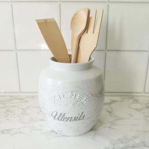 White Utensil Jar Silver Marble , 2 litre kilner jar, White and Silver Utensil Holder, Kitchen decor