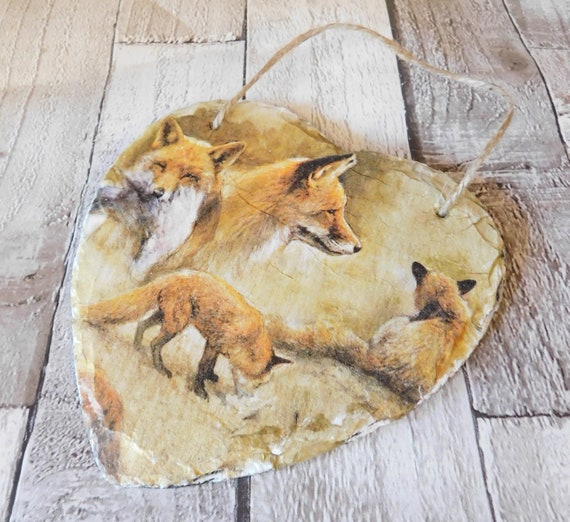 Hanging Decorations Slate Hanging Decoupaged Heart Fox Kitchen