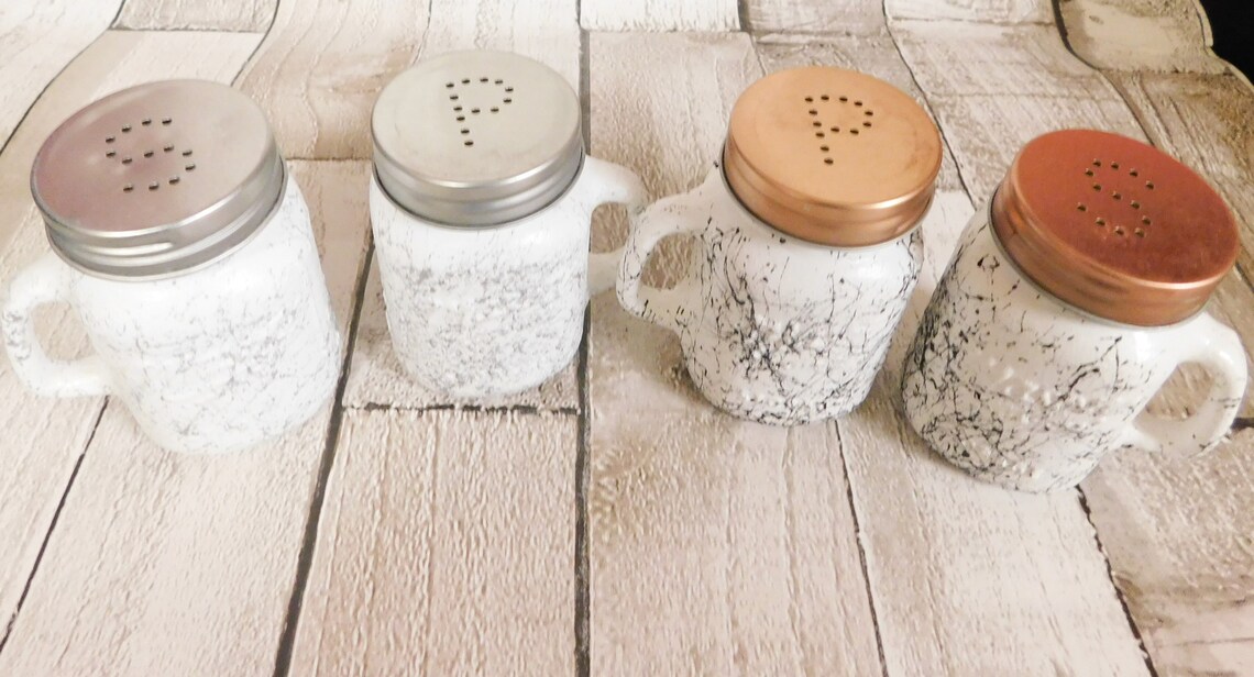 White Marble Salt & Pepper Shakers Mason Jar Condiment Set Etsy UK