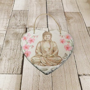 Buddha Slate Heart Plaque, Meditation Buddha print, Wall Hanging Plaque, Buddha Slate Heart,  Vintage,  Wall Signs, Wall Art