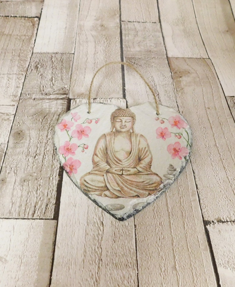 Buddha Slate Heart Plaque Meditation Buddha print Wall Etsy