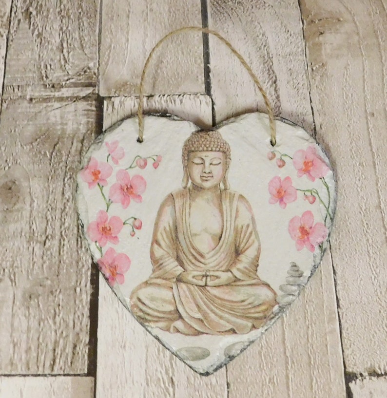 Buddha Slate Heart Plaque Meditation Buddha Print Wall Etsy