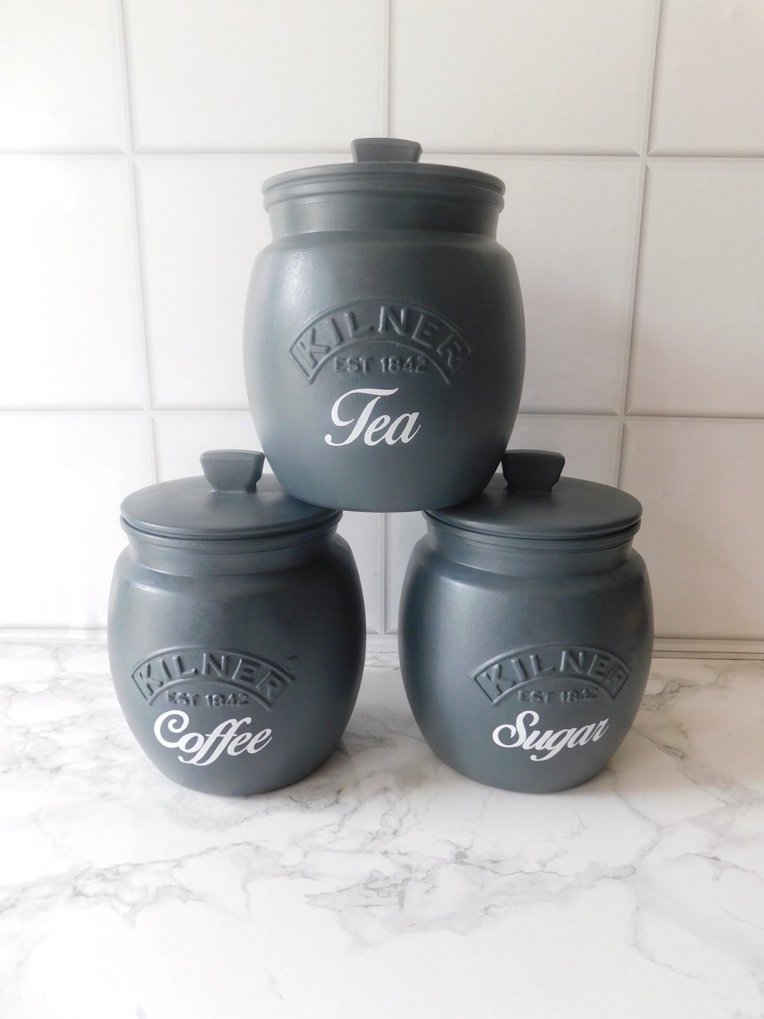 Graphite Grey Kitchen Canisters, Tea Coffee Sugar Jars, Kilner Retro