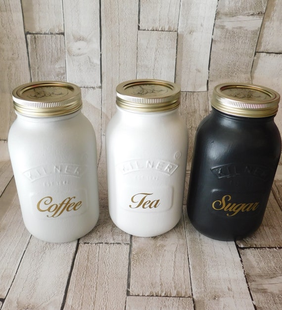 black and white tea coffee sugar jars