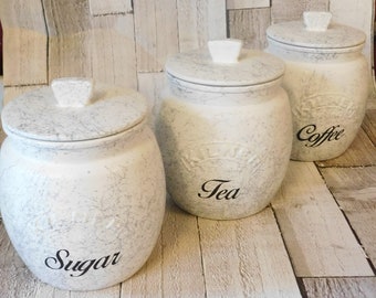 White Marble Kitchen Canisters, Tea Coffee Sugar Jars, Sugar Pot