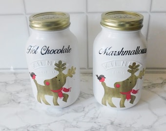 Tarros de horno de reno de oro de la estación de chocolate caliente, almacenamiento de chocolate y malvavisco