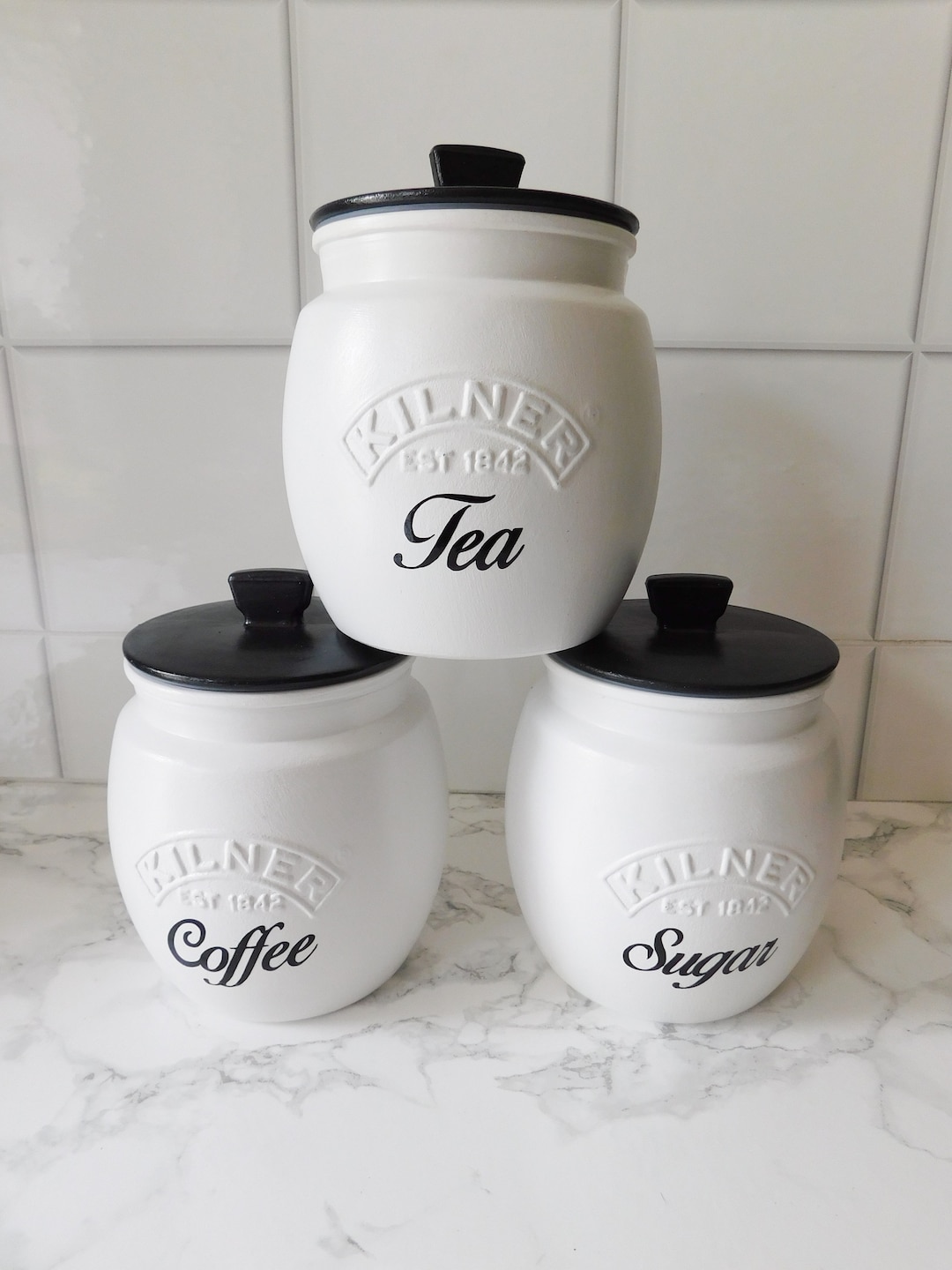 Marble Unusual Tea Coffee Sugar Jars Black Speckled Black Ceramic
