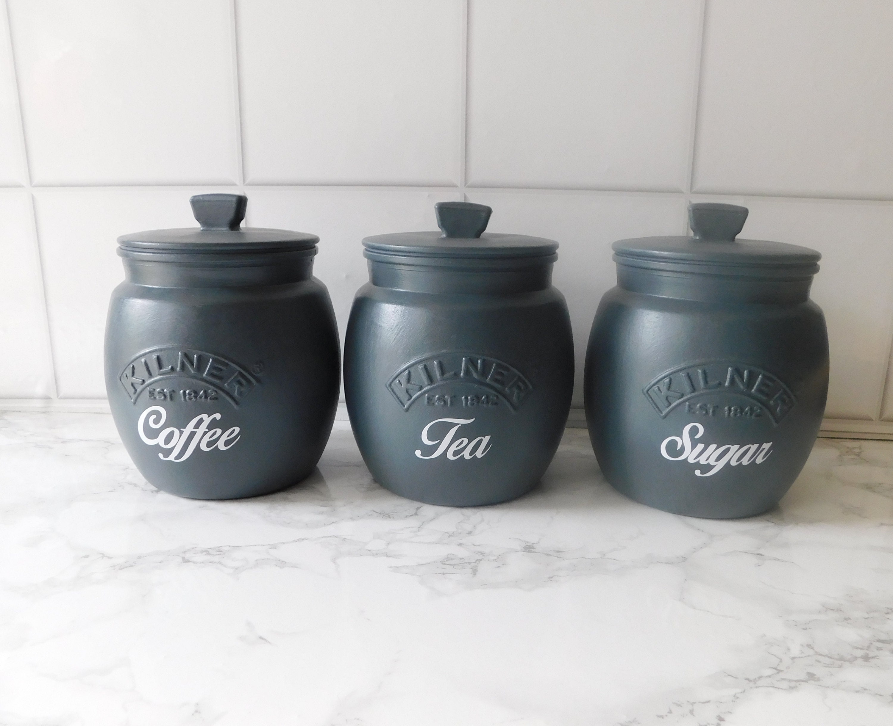 Light grey tea coffee sugar canisters treats cookie jar etsy
