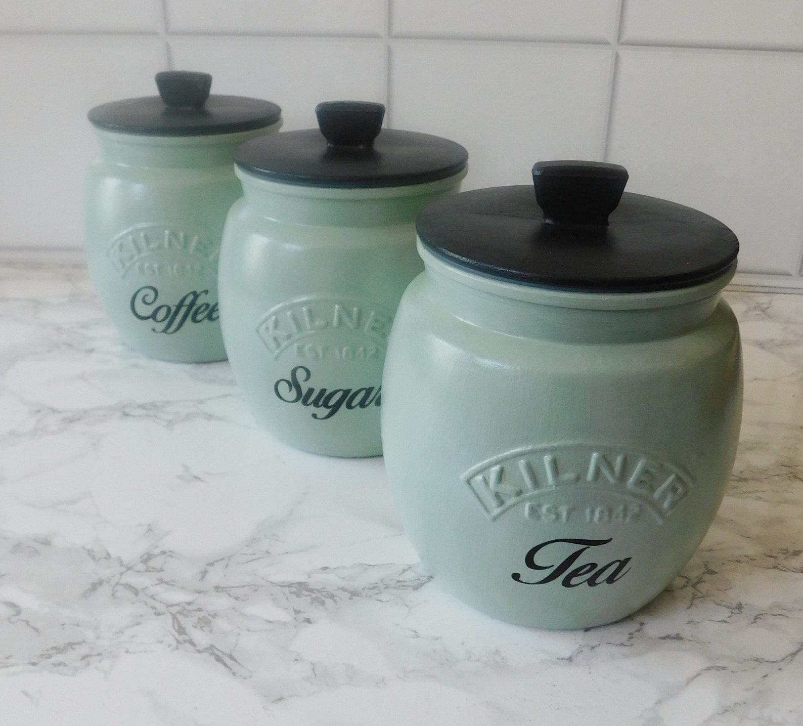 Sage Green Black Kitchen Canisters Tea Coffee Sugar Jars Etsy UK