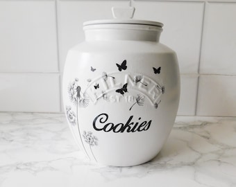 Tarro de galletas blanco de diente de león, tarro de horno de 2 litros, barril para galletas, tarro blanco para guardar galletas, deseos de diente de león