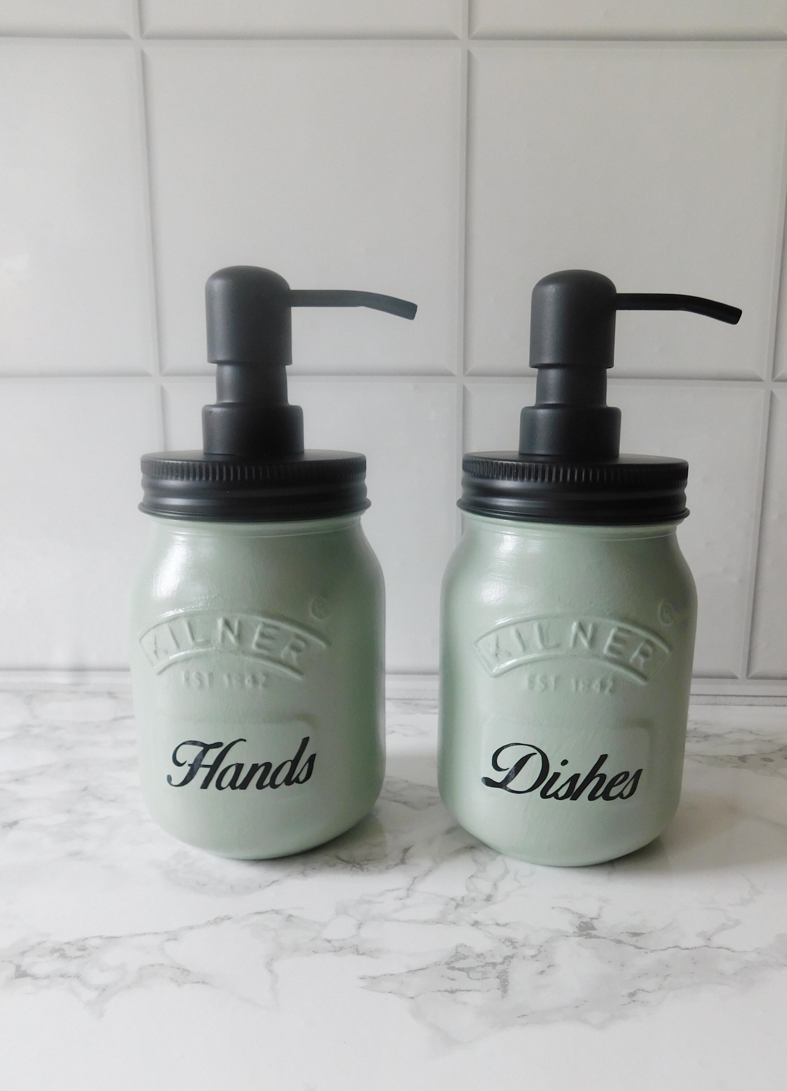 Glass Soap Dispensers in Sage Green