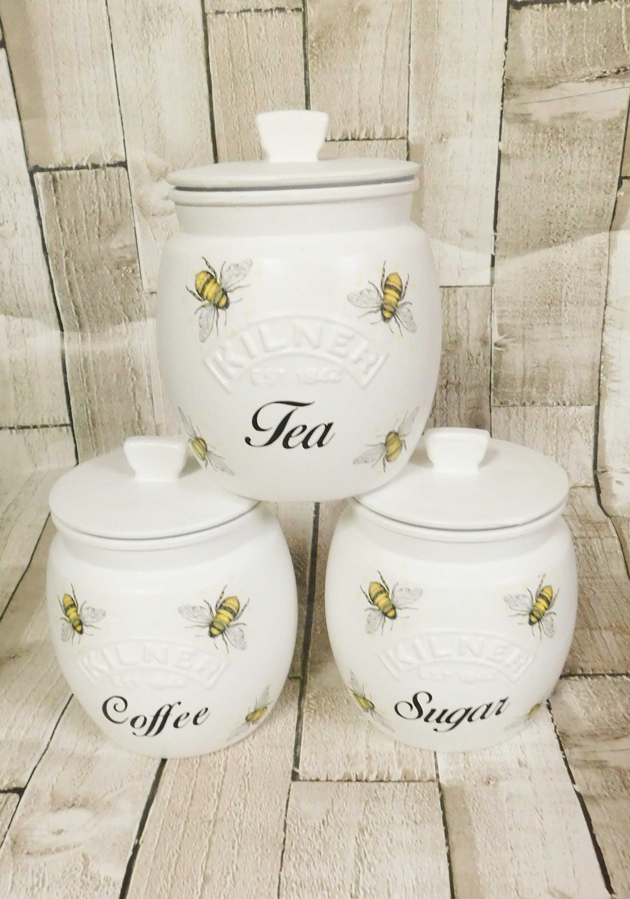 White Honey Bee Kitchen Canisters Tea Coffee Sugar Jars Etsy