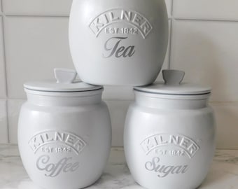 Botes de cocina gris claro, tarros para té, café y azúcar, tarro retro Kilner, tarro para utensilios, barril para galletas, tarro para galletas