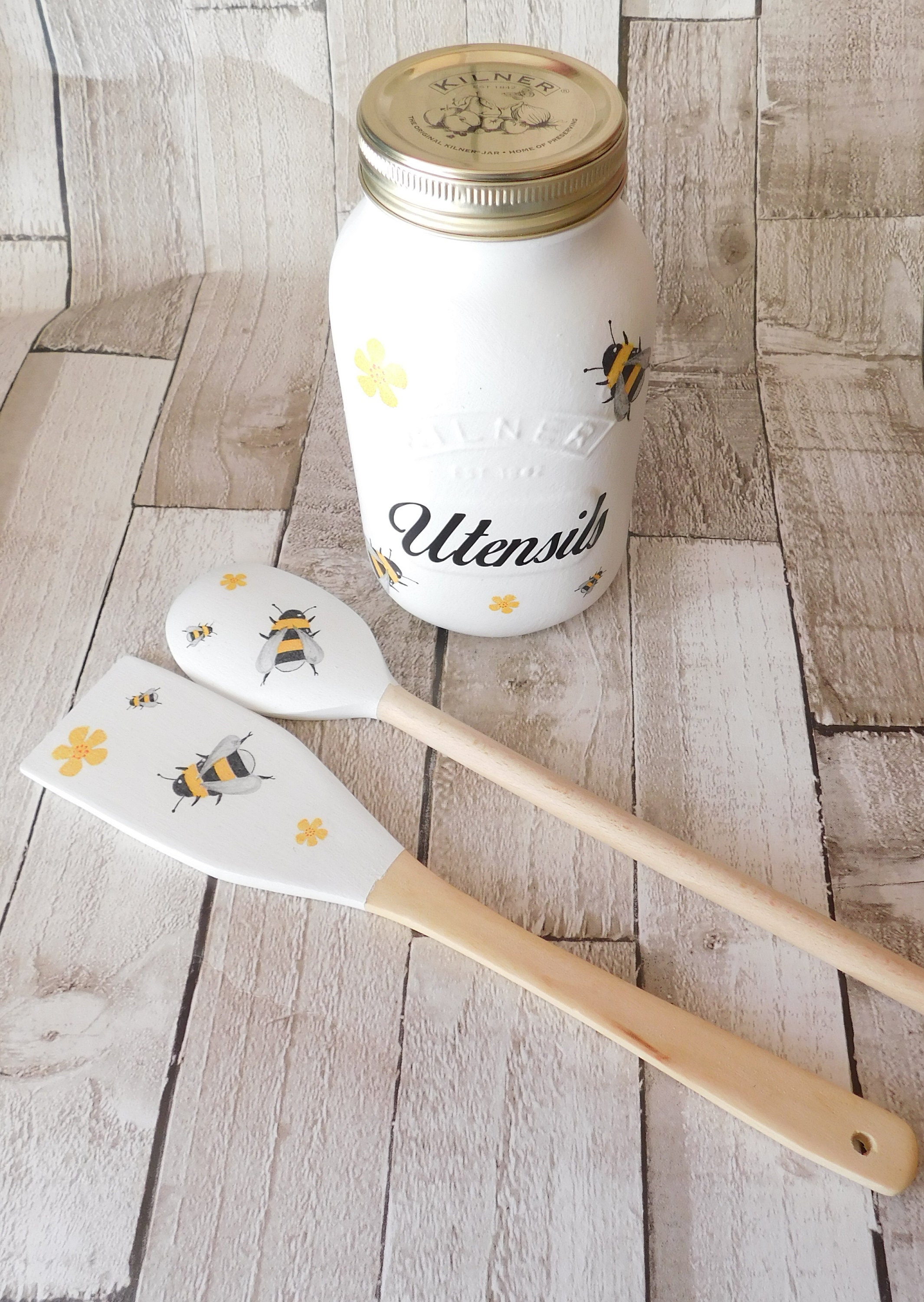 Bumble Bee Utensil Jar Kilner Mason Storage Jar White Etsy