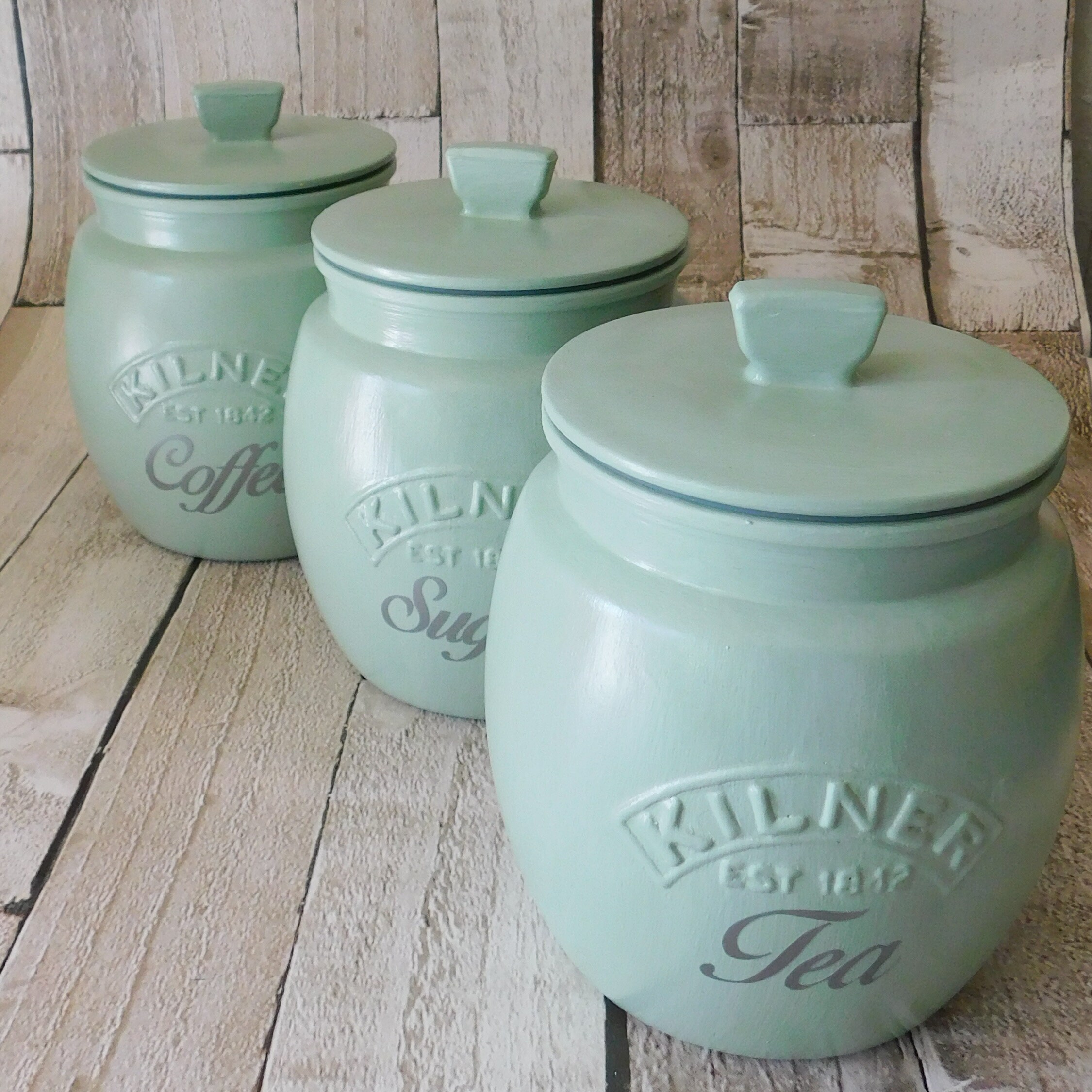 thumbnail image 2 of Sage Green Tea Coffee Sugar Canisters Set - Robert David Home 2 of 12