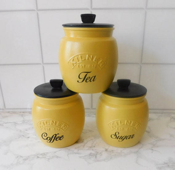 Mustard Black Kitchen Canisters, Tea Coffee Sugar Jars, Cookie Jar, Biscuit  Barrel, Utensil Jar, Black Lids, Kilner Retro Jar
