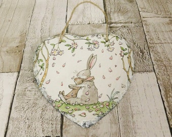 Rabbits Slate Heart Plaque: Guess How Much I Love You Wall Decor
