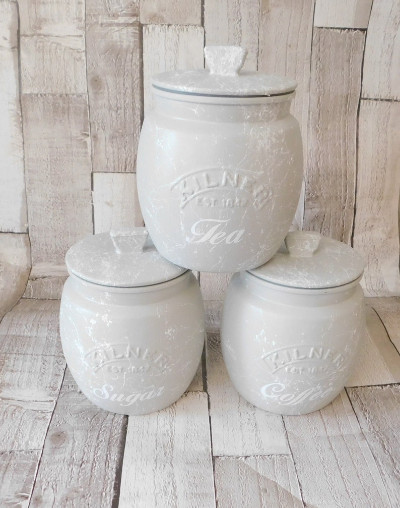 Grey & White Marble Kitchen Canisters, Tea Coffee Sugar Jars, Sugar Pot, Grey with White Marble Effect, Kilner Retro Jar 