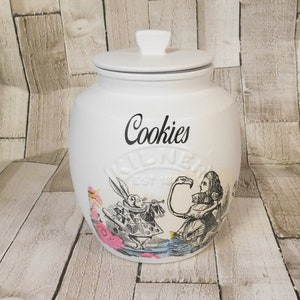 Alice In Wonderland Cookie Jar, 2 litre kilner jars, Biscuit Barrel , White Pink or Blue Cookie Storage Jar