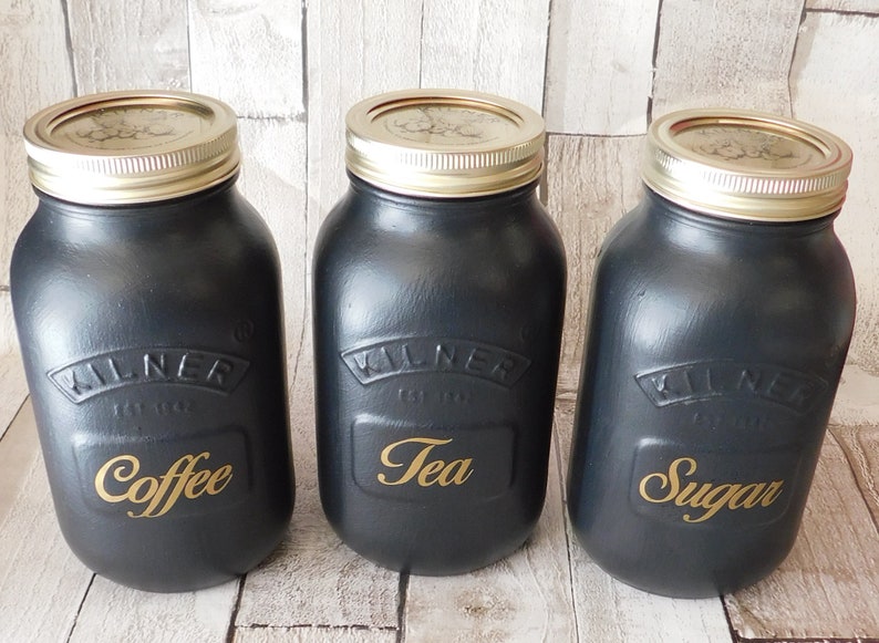 Grey Black or White Kitchen Canister Jars Tea Coffee Sugar Etsy UK
