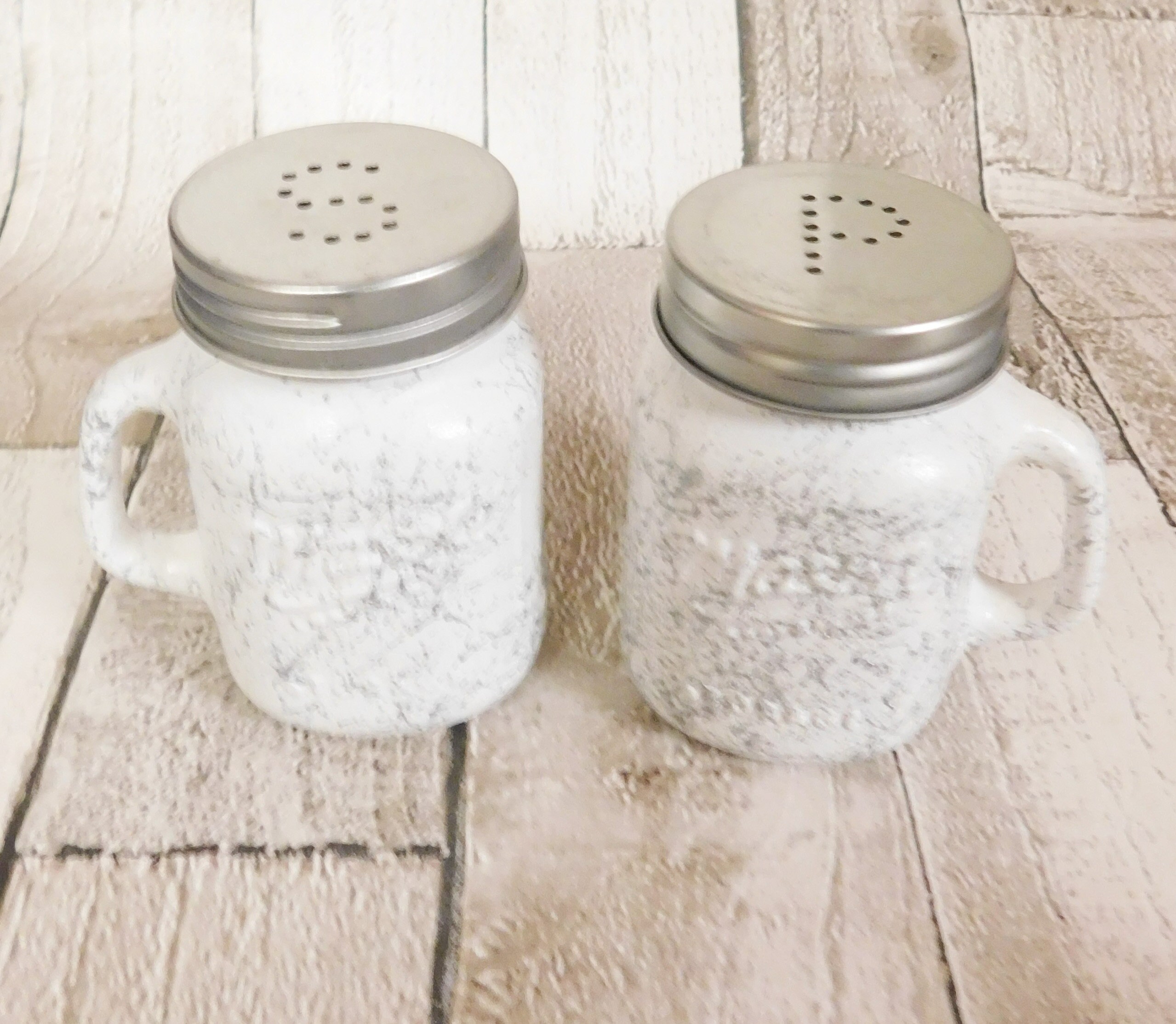 White Marble Salt & Pepper Shakers Mason Jar Condiment Set Etsy UK