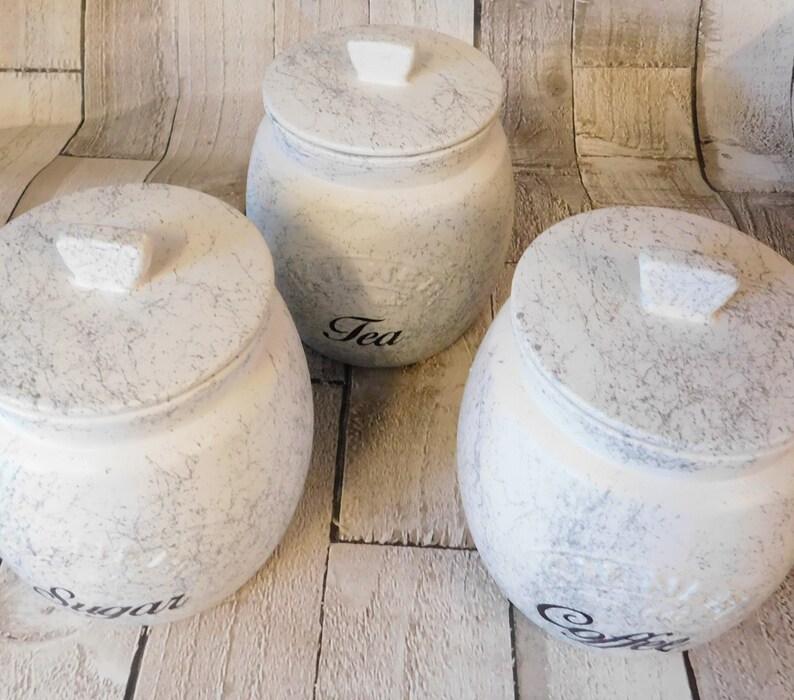 White Marble Kitchen Canisters Tea Coffee Sugar Jars Sugar Etsy