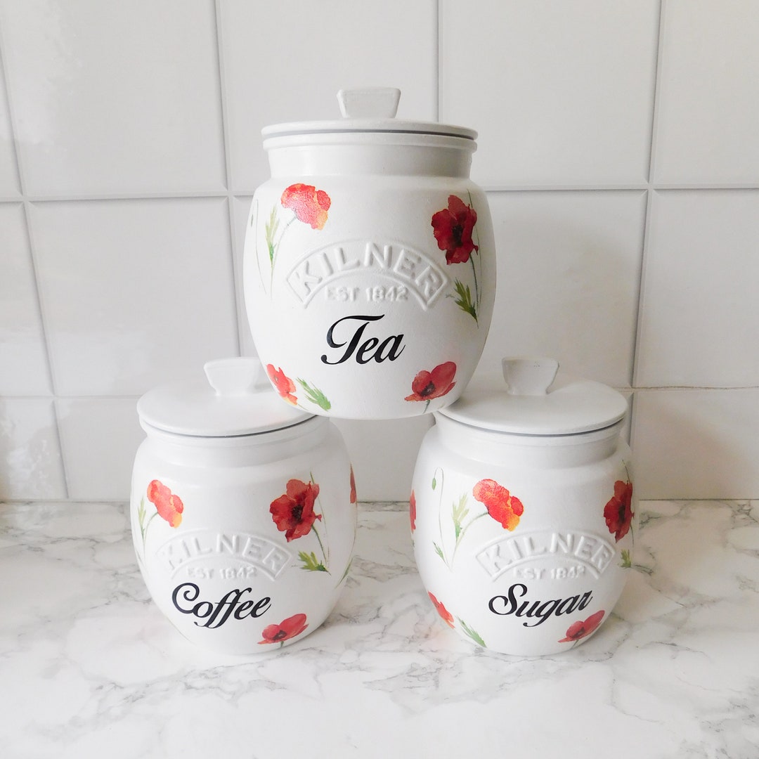Poppies Kitchen Canisters, Poppy Tea Coffee Sugar Jars, Cookie Jar