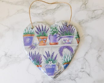 Lavender Heart Slate Plaque: Purple Flower Wall Art (15cm)