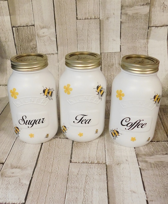 bee tea coffee sugar canisters