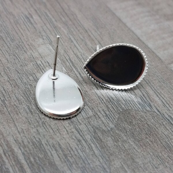 10x14mm Silver Plated Teardrop Earring Studs - 10 pcs (5 Pairs)