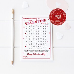 Recherche de mots imprimable Saint-Valentin, Saint-Valentin en classe, Saint-Valentin à l'école, carte de Saint-Valentin, aucune modification requise, il suffit de télécharger et d'imprimer