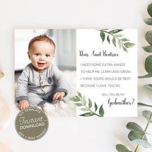 Tarjeta de propuesta de matrimonio ¿Quieres ser mi madrina? / Tarjeta para imprimir en casa / Tarjeta de bautismo / Edición con Corjl / BA01